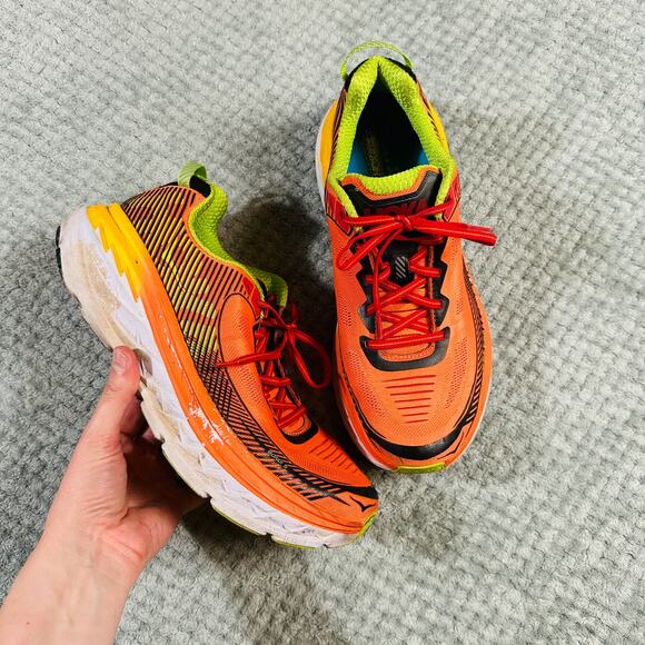 HOKA One One Mens Bondi 5 Orange/Green Sneakers Running Shoes 11 - Picture 1 of 9